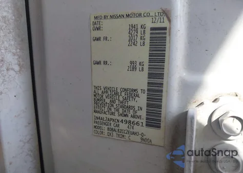 2012 Nissan Altima 2.5 S from USA, damaged, VIN 1N4AL2APXCN498661